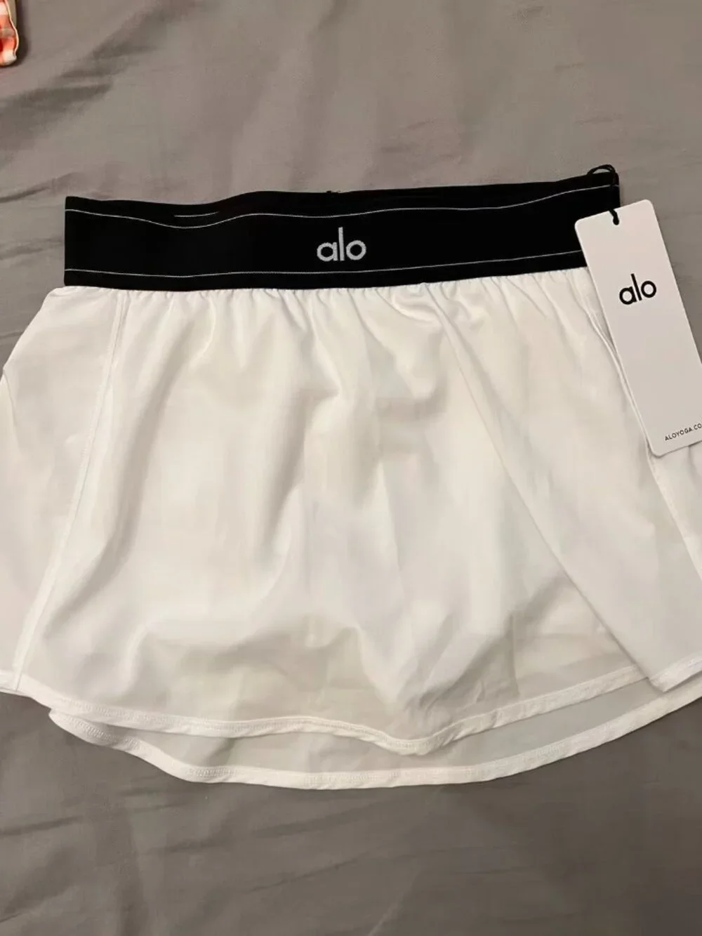 ALO Yoga White Mini Skort with Black Waistband